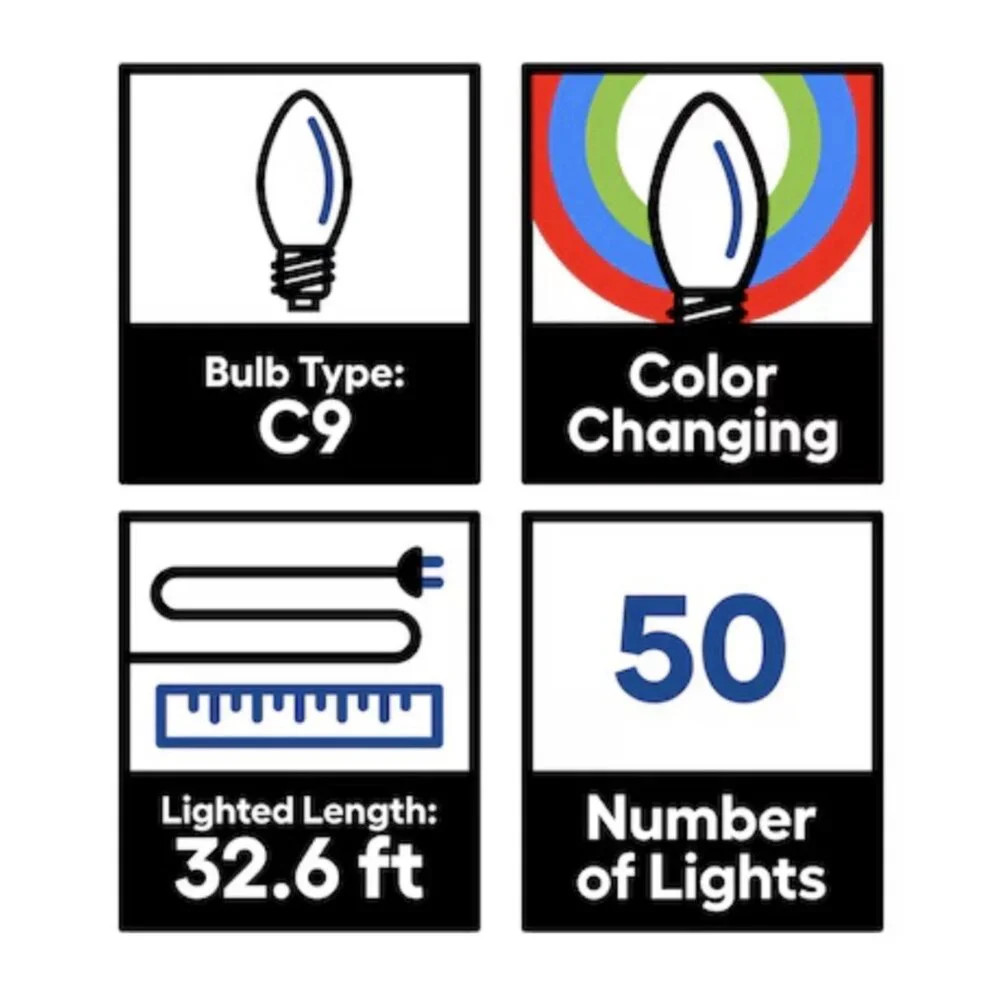 GE Color Choice 50 LED Dual Color C9 Lights Multicolor Or Warm White Green Wire